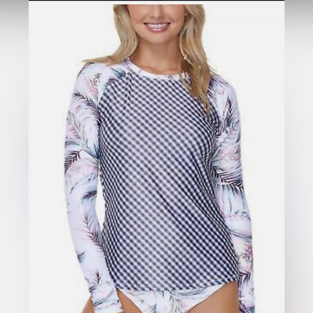 Raisins Juniors' Printed Long-Sleeve Rash Guard Swim Top Multicolor  xl new